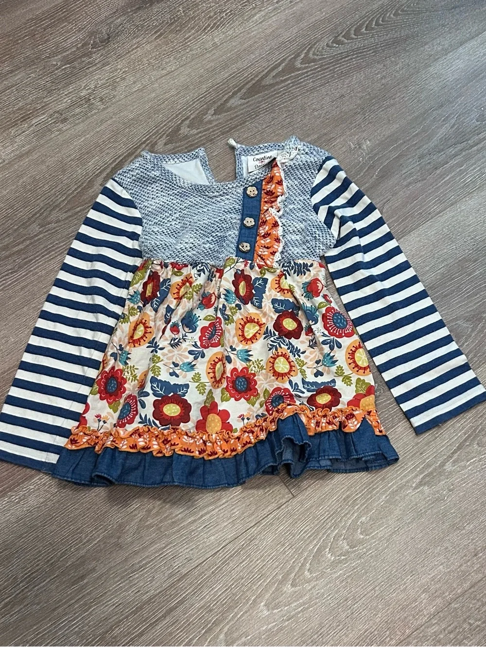 Striped Navy & Floral Ruffle Legging Set - Cozy Playtime Outfit